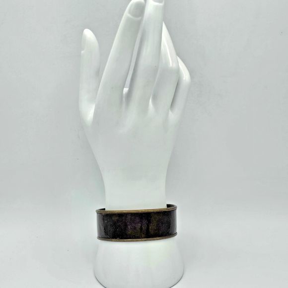 Rustic Brass Tone Cuff Bracelet Faux Brown Leather Unisex Western Jewelry - Picture 8 of 10